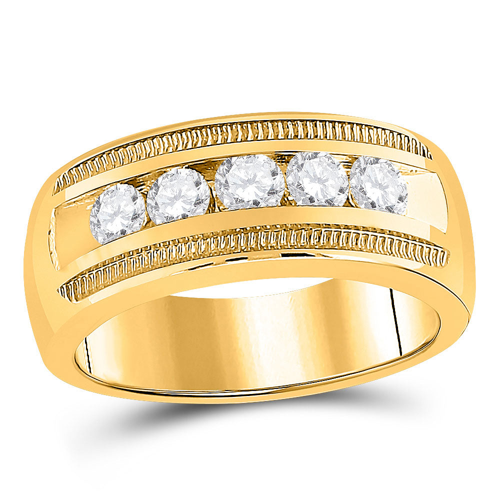 Gold Band Wedding Ring 1 Cttw Round Natural Diamond Mens