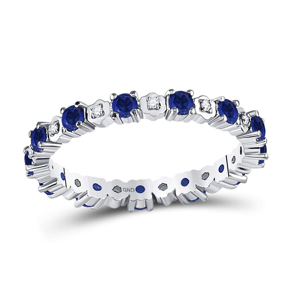 10kt White Gold Womens Round Blue Sapphire Diamond Eternity Band Ring 1 Cttw