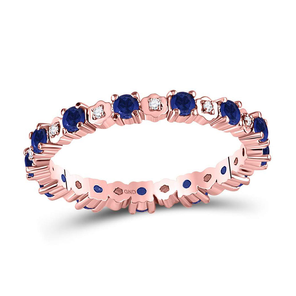 10kt Rose Gold Womens Round Blue Sapphire Diamond Eternity Band Ring 1 Cttw