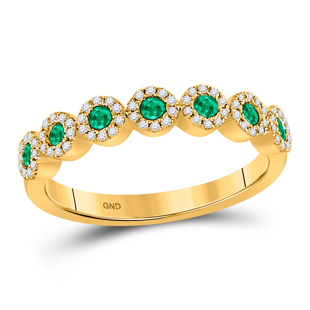 10kt Yellow Gold Womens Round Emerald Diamond Stackable Band Ring 1/2 Cttw