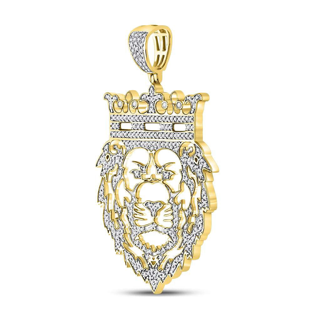 10kt Yellow Gold Mens Round Diamond King Lion Crown Charm Pendant 3/4 Cttw