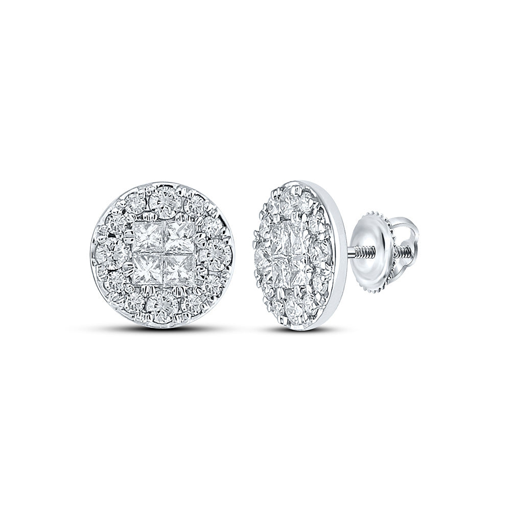 14kt White Gold Womens Princess Diamond Cluster Earrings 1/2 Cttw
