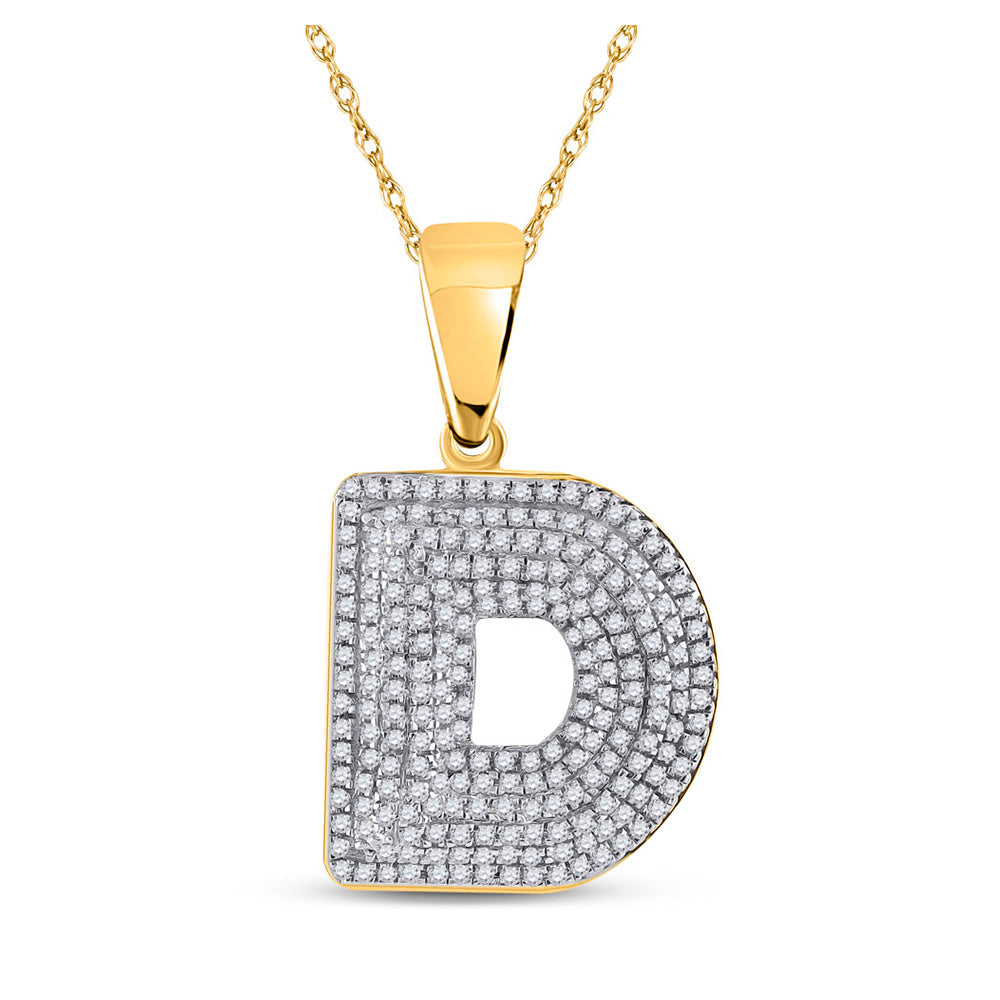 10kt Yellow Gold Mens Round Diamond Initial D Letter Charm Pendant 5/8 Cttw
