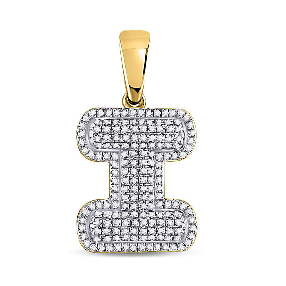 10kt Yellow Gold Mens Round Diamond Letter I Bubble Initial Charm Pendant 1/2 Cttw