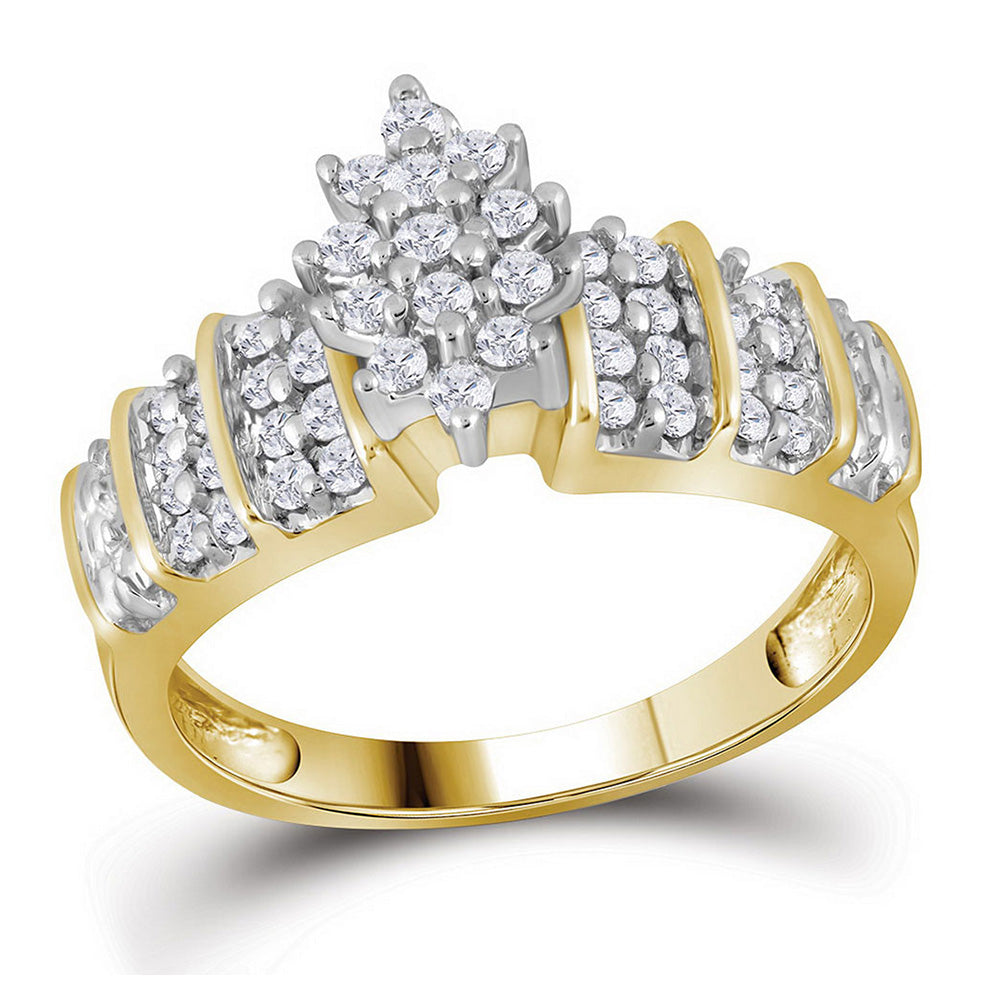 10kt Yellow Gold Womens Round Diamond Marquise-shape Cluster Ring 1/2 Cttw