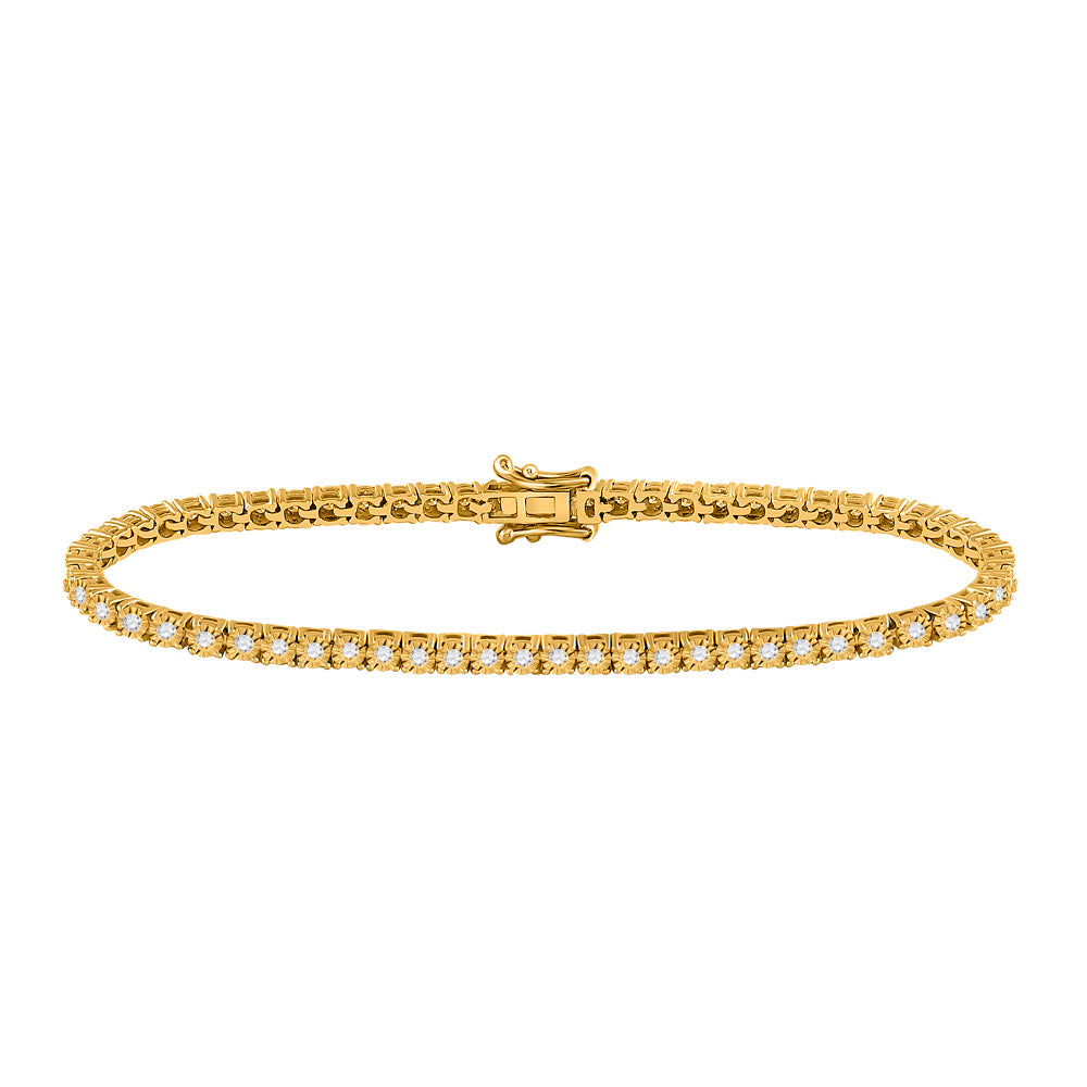 10kt Yellow Gold Womens Round Diamond Classic Tennis Bracelet 1 Cttw