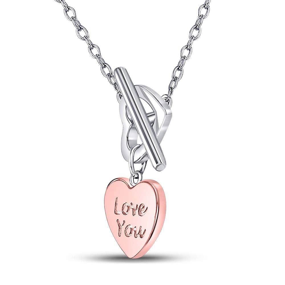 Sterling Silver Womens Round Diamond Fashion Heart Necklace 1/10 Cttw