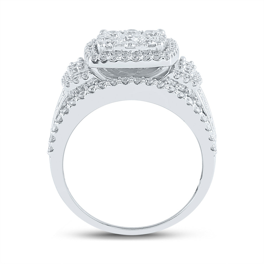14kt White Gold Round Diamond Square Bridal Wedding Engagement Ring 2 Cttw