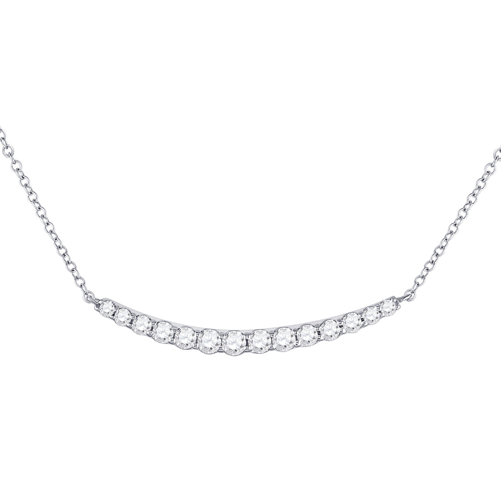 Gold Curved Bar Necklace 3/4 Cttw Round Natural Diamond Womens