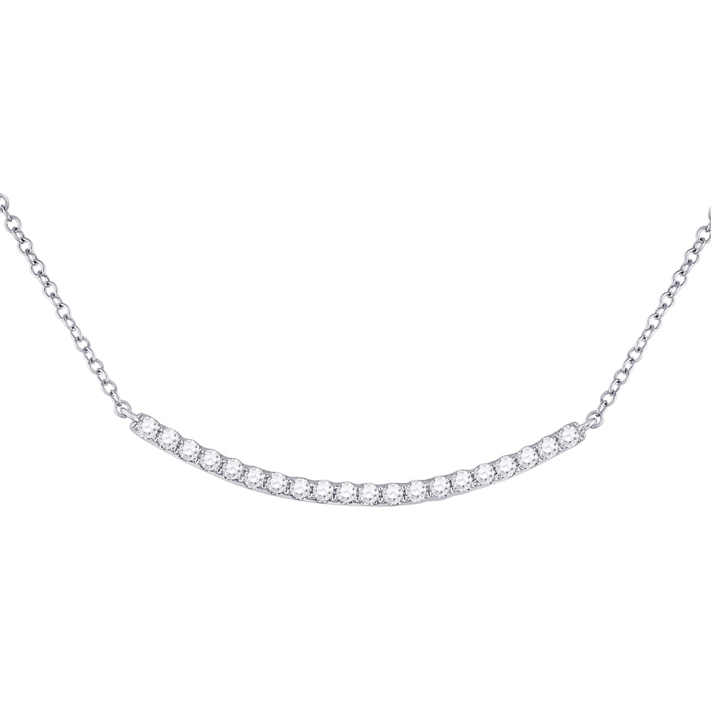 14kt White Gold Womens Round Diamond Curved Bar Necklace 1/2 Cttw