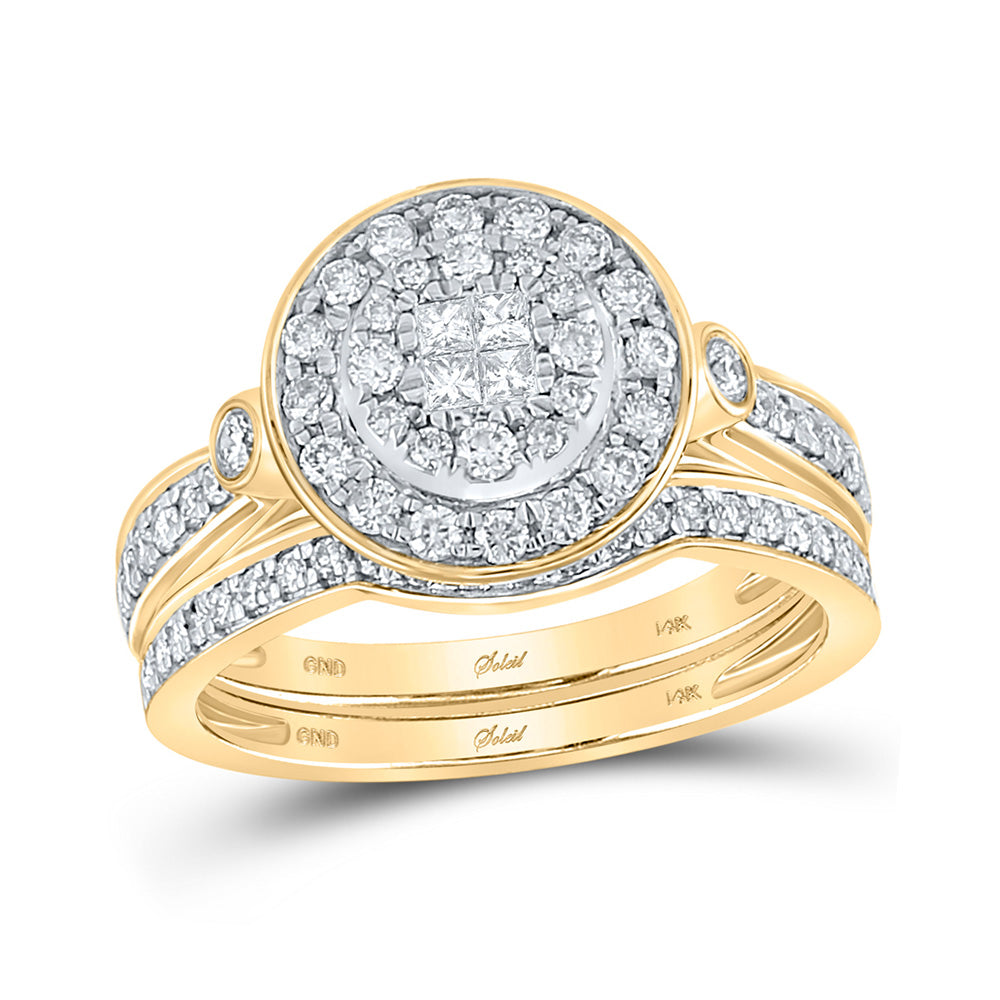14kt Yellow Gold Princess Diamond Bridal Wedding Ring Band Set 3/4 Cttw