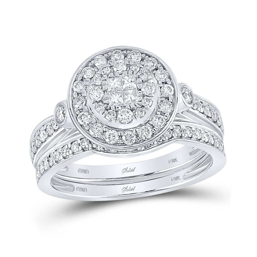 14kt White Gold Princess Diamond Circle Bridal Wedding Ring Band Set 3/4 Cttw