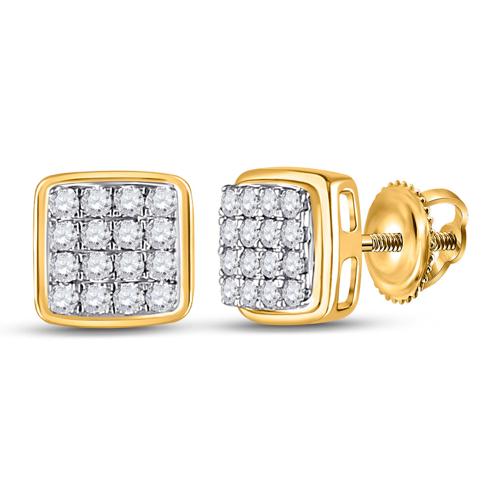 14kt Yellow Gold Round Diamond Square Earrings 1/3 Cttw