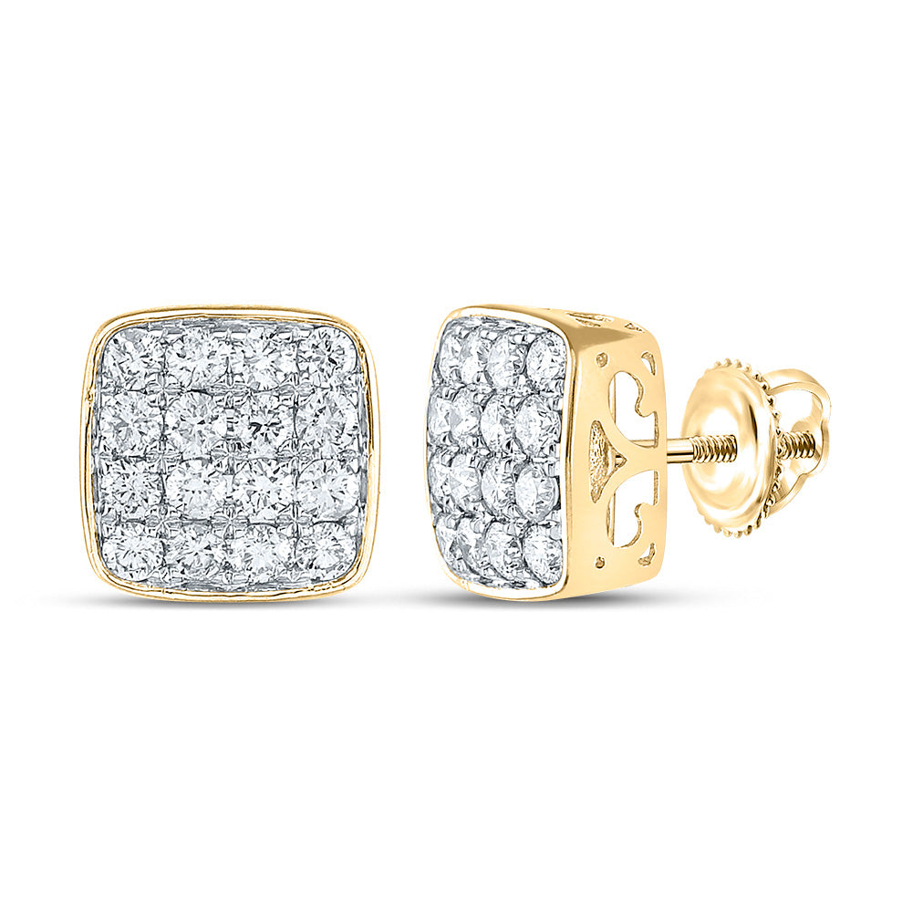 14kt Yellow Gold Round Diamond Square Earrings 1-1/2 Cttw