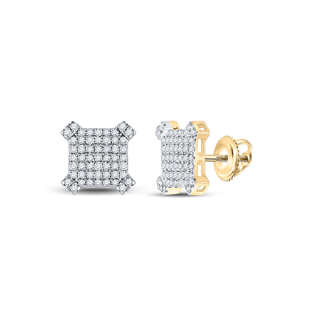 10kt Yellow Gold Round Diamond Square Earrings 1/3 Cttw