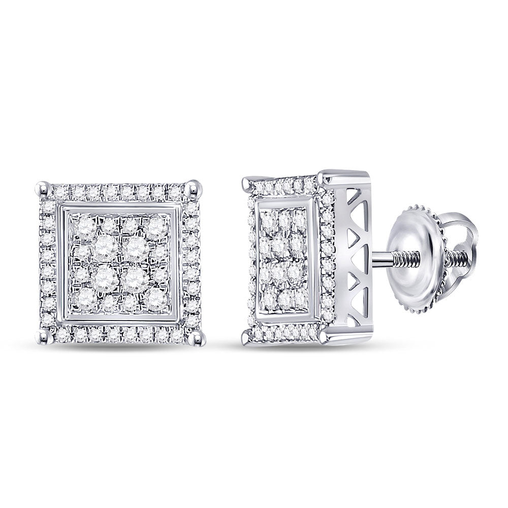 10kt White Gold Round Diamond Square Earrings 1/2 Cttw