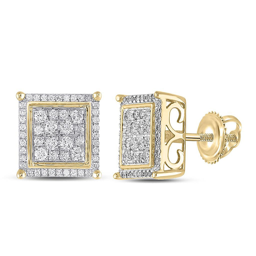10kt Yellow Gold Round Diamond Square Earrings 3/4 Cttw