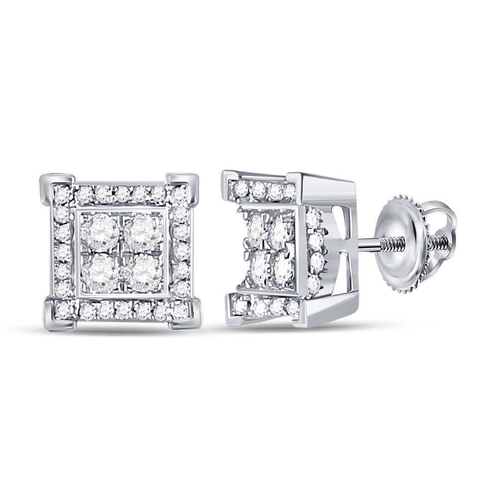 14kt White Gold Round Diamond Square Earrings 1/3 Cttw