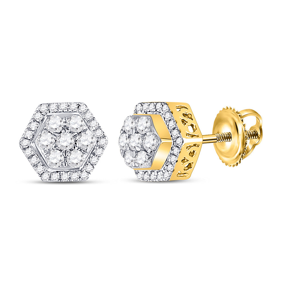 10kt Yellow Gold Round Diamond Hexagon Earrings 1/2 Cttw