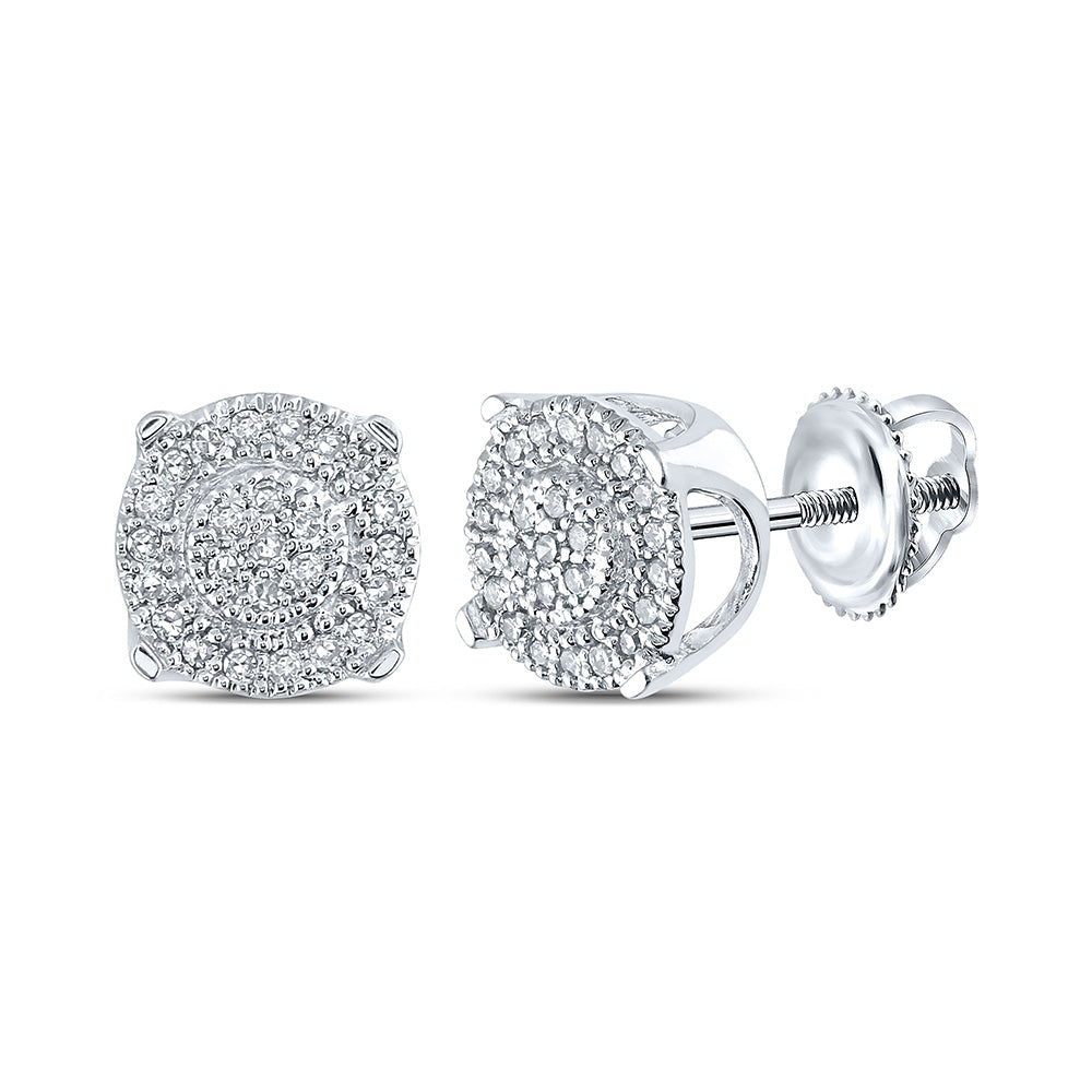 10kt White Gold Womens Round Diamond Fashion Cluster Earrings 1/8 Cttw
