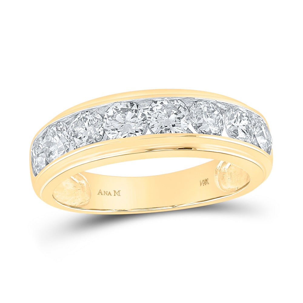 Gold Band Wedding Ring 2 Cttw Round Natural Diamond Mens