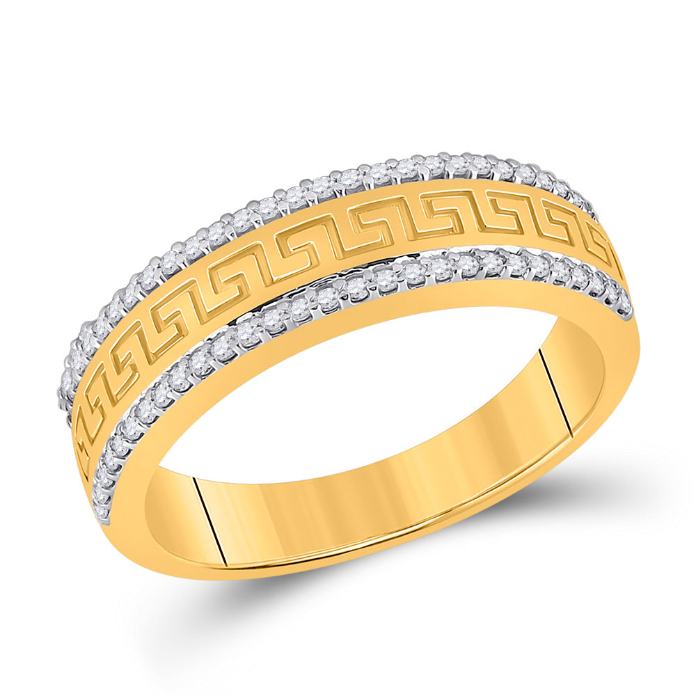 10kt Yellow Gold Mens Round Diamond Wedding Greek Key Band Ring 1/3 Cttw