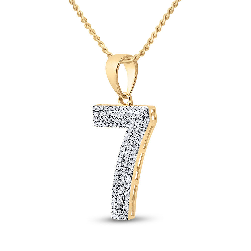 10kt Yellow Gold Mens Round Diamond Number 7 Charm Pendant 3/8 Cttw