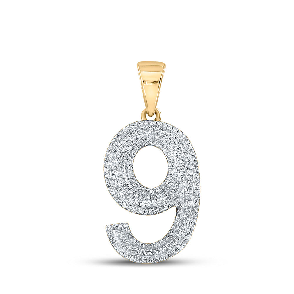 10kt Yellow Gold Mens Round Diamond Number 9 Charm Pendant 5/8 Cttw