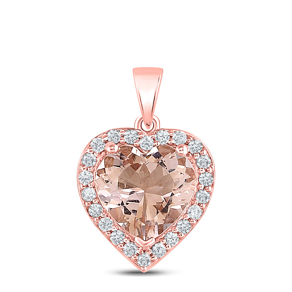 10kt Rose Gold Womens Morganite Heart Diamond Pendant 2-1/4 Cttw