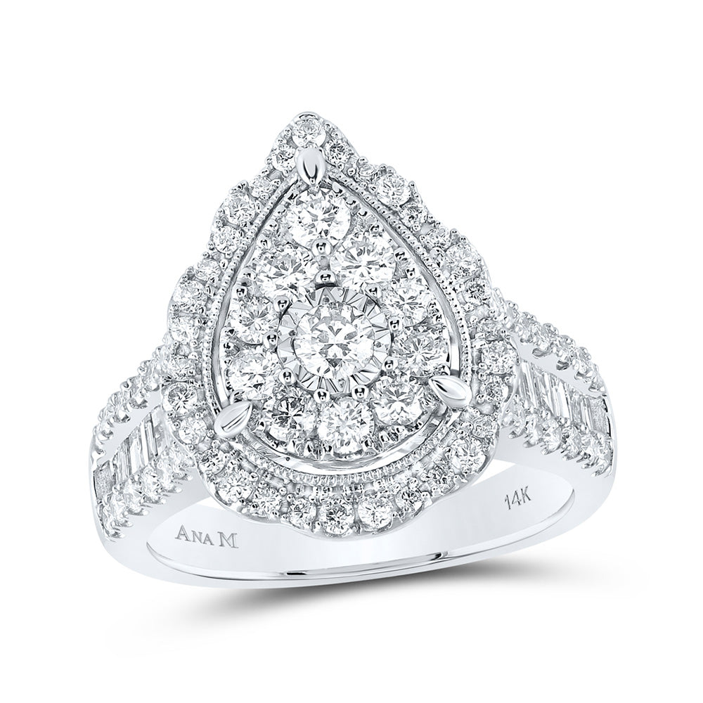 Gold Teardrop Bridal Wedding Engagement Ring 1-5/8 Cttw Round Natural Diamond Womens