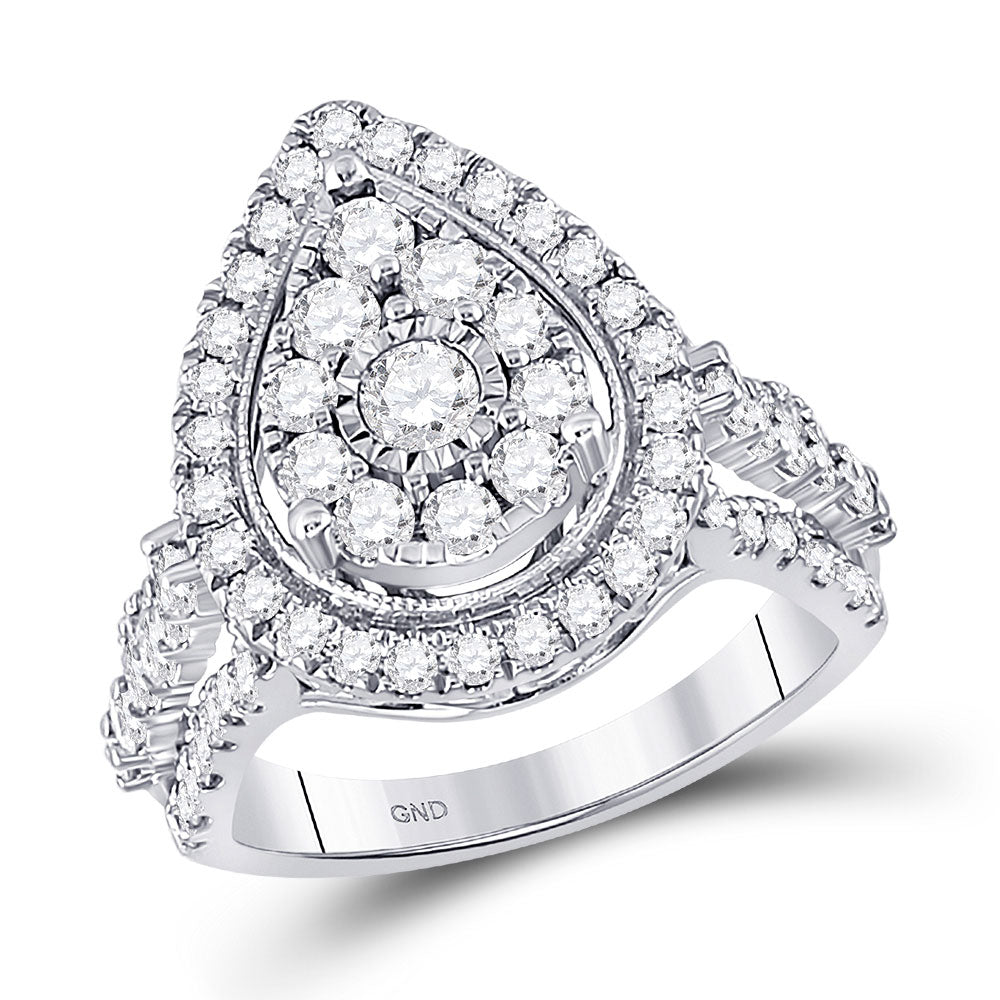 Gold Teardrop Bridal Wedding Engagement Ring 1-3/4 Cttw Round Natural Diamond Womens