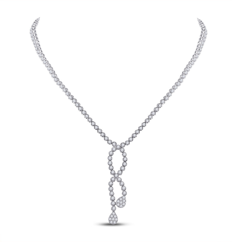 18kt White Gold Womens Round Diamond Teardrop Dangle Cluster Necklace 7-7/8 Cttw
