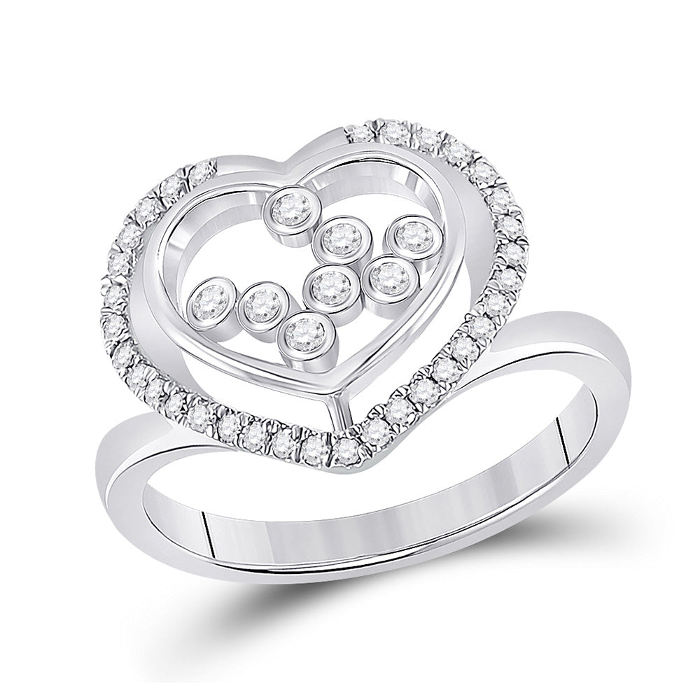10kt White Gold Womens Round Diamond Scattered Heart Ring 1/3 Cttw