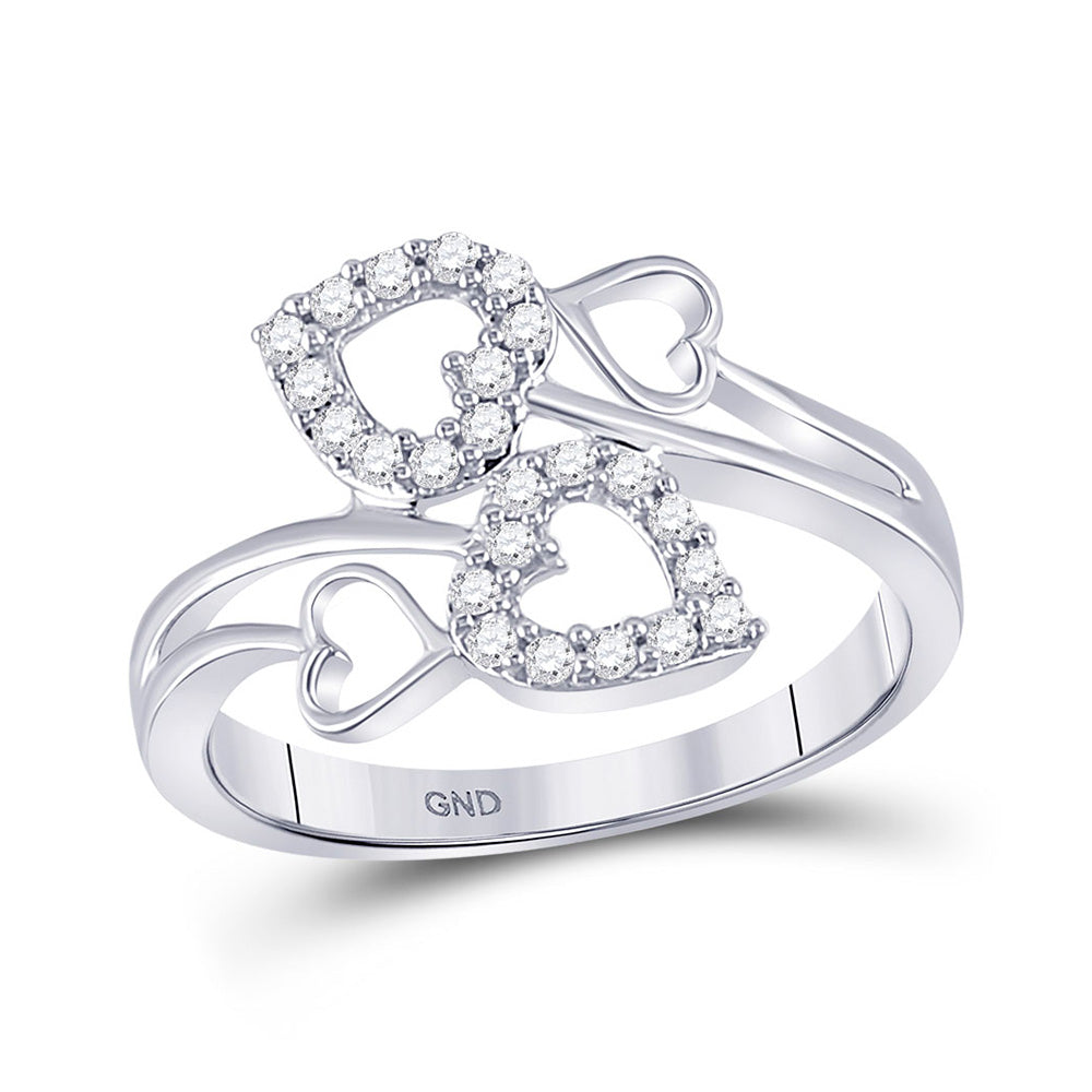 10kt White Gold Womens Round Diamond Fashion Heart Ring 1/4 Cttw