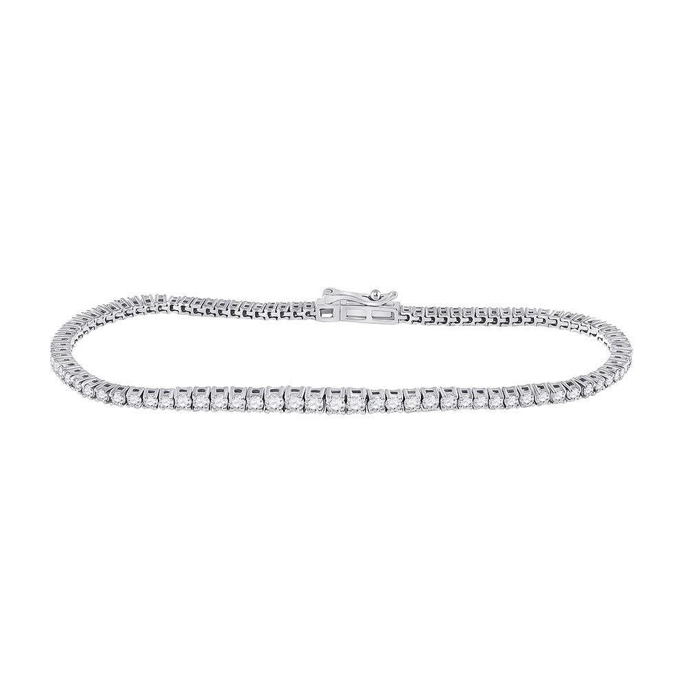 14kt White Gold Womens Round Diamond Studded Tennis Bracelet 2 Cttw