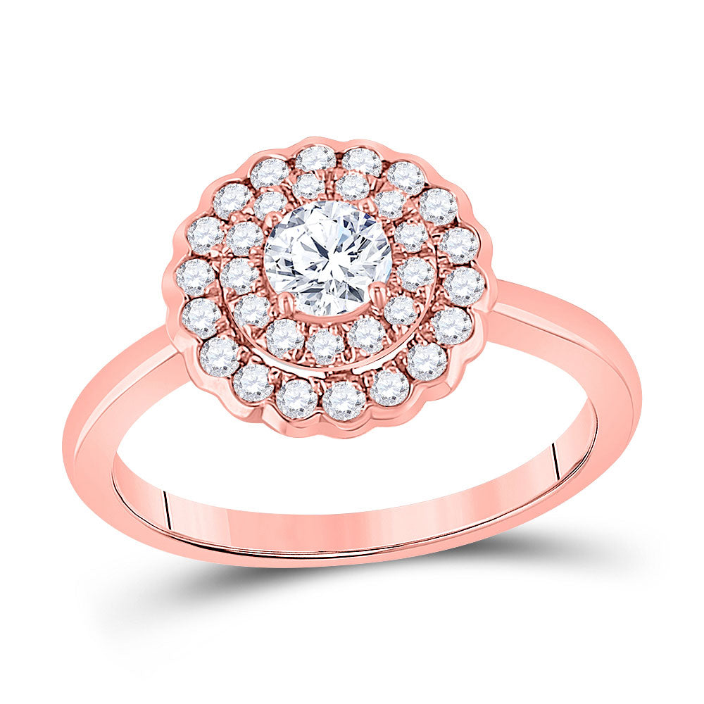 14kt Rose Gold Round Diamond Double Halo Bridal Wedding Engagement Ring 3/4 Cttw