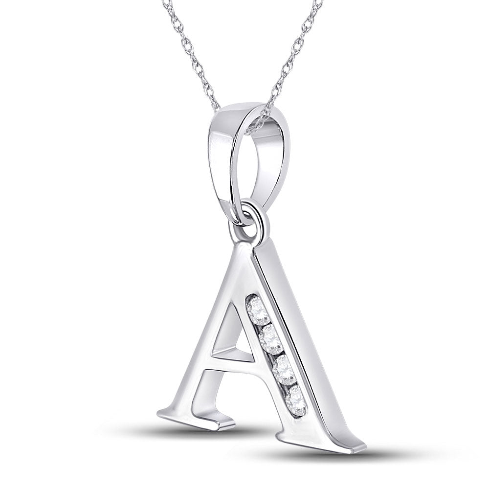 10kt White Gold Womens Round Diamond A Initial Letter Pendant 1/20 Cttw