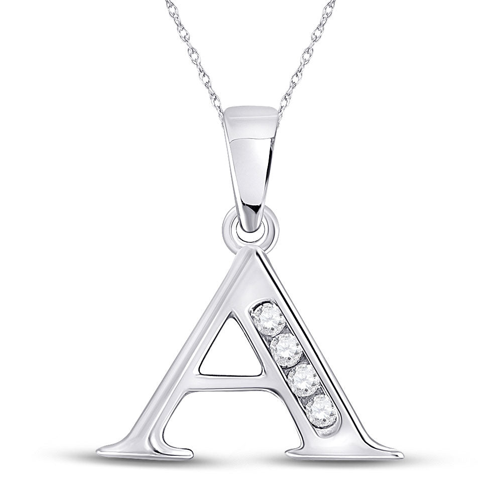 10kt White Gold Womens Round Diamond A Initial Letter Pendant 1/20 Cttw