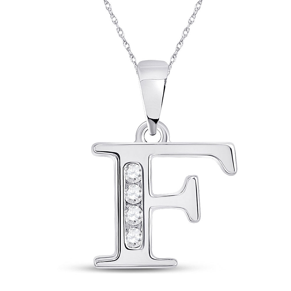 10kt White Gold Womens Round Diamond F Initial Letter Pendant 1/20 Cttw