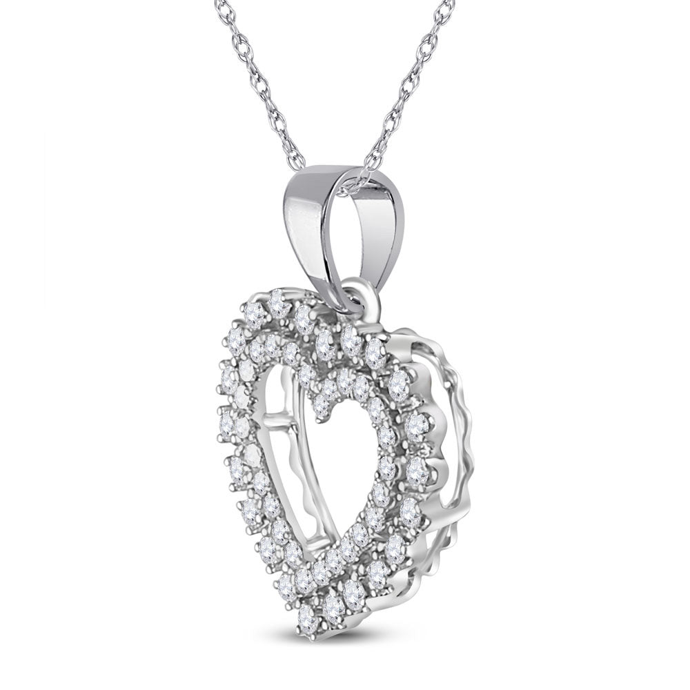 14kt White Gold Womens Round Diamond Heart Pendant 3/8 Cttw