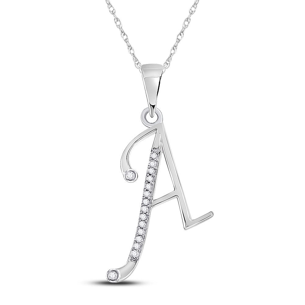 10kt White Gold Womens Round Diamond A Initial Letter Pendant 1/12 Cttw