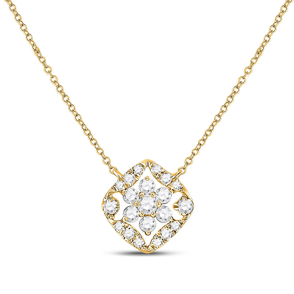 Gold Floral Cluster Necklace 1/3 Cttw Round Natural Diamond Womens