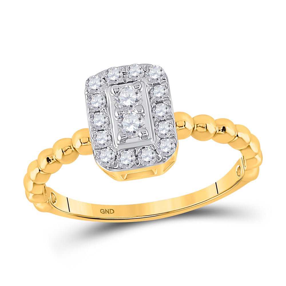 10kt Yellow Gold Womens Round Diamond Rectangle Cluster Ring 1/3 Cttw
