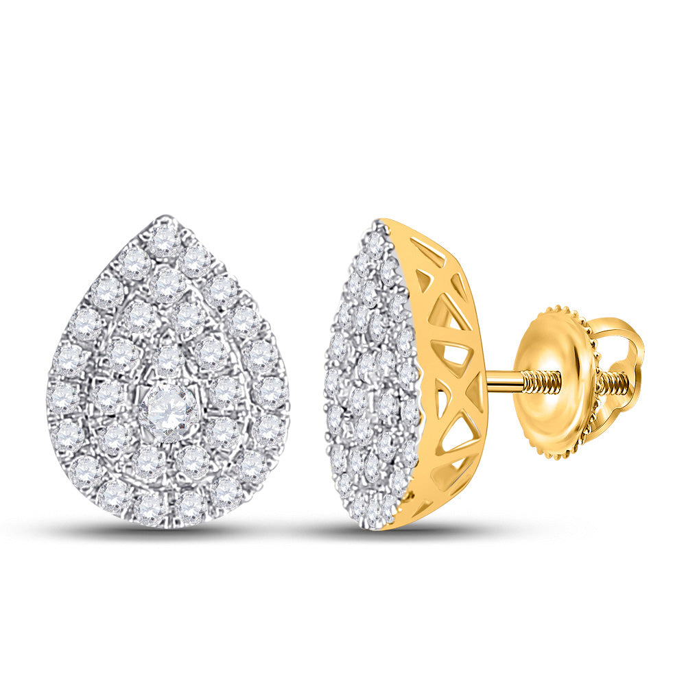 10kt Yellow Gold Womens Round Diamond Teardrop Cluster Earrings 1/2 Cttw