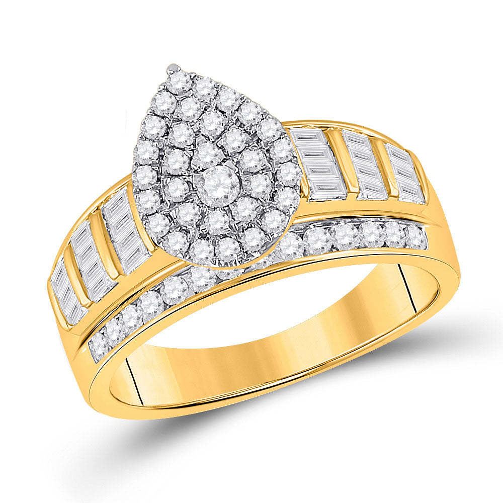 Gold Teardrop Bridal Wedding Engagement Ring 1 Cttw Round Natural Diamond Womens