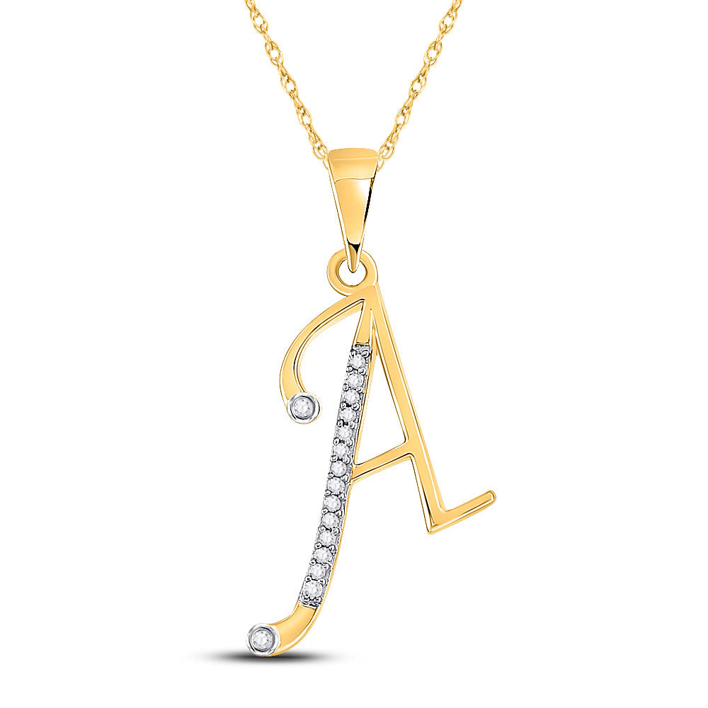 10kt Yellow Gold Womens Round Diamond A Initial Letter Pendant 1/12 Cttw
