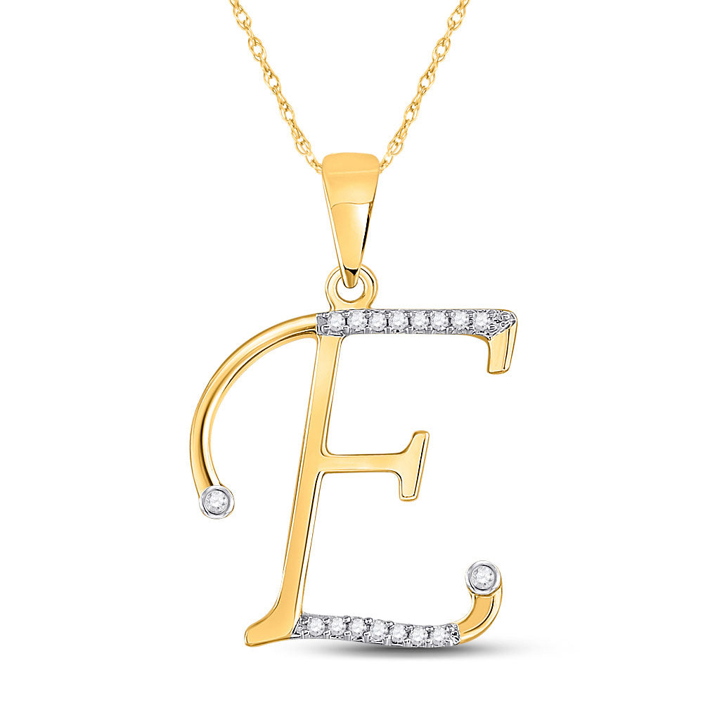 10kt Yellow Gold Womens Round Diamond E Initial Letter Pendant 1/12 Cttw