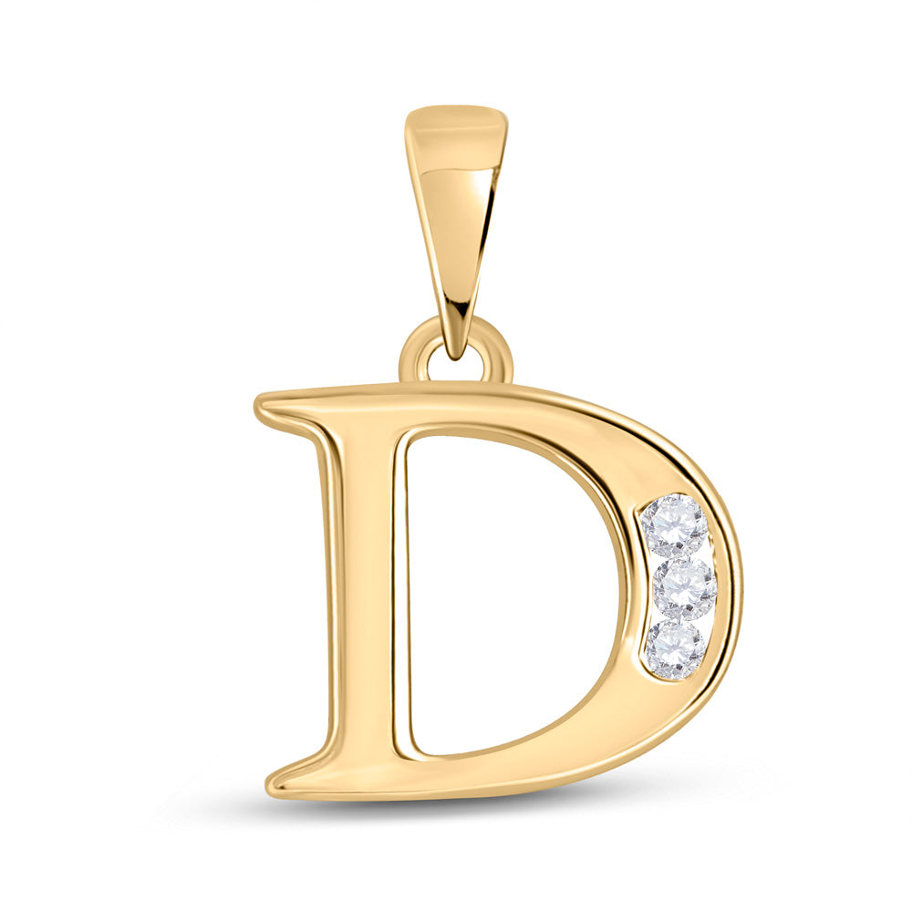 10kt Yellow Gold Womens Round Diamond D Initial Letter Pendant 1/20 Cttw