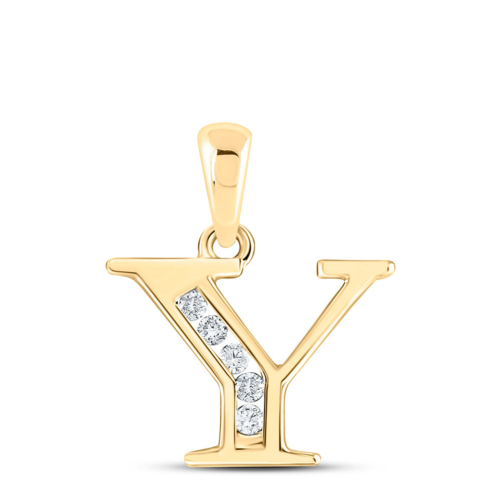 10kt Yellow Gold Womens Round Diamond Y Initial Letter Pendant 1/20 Cttw