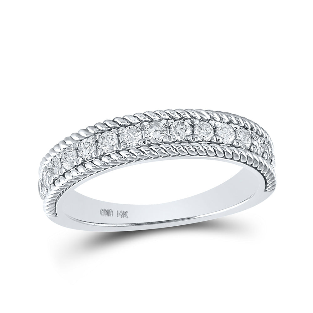 14kt White Gold Womens Round Diamond Rope Band Ring 1/2 Cttw